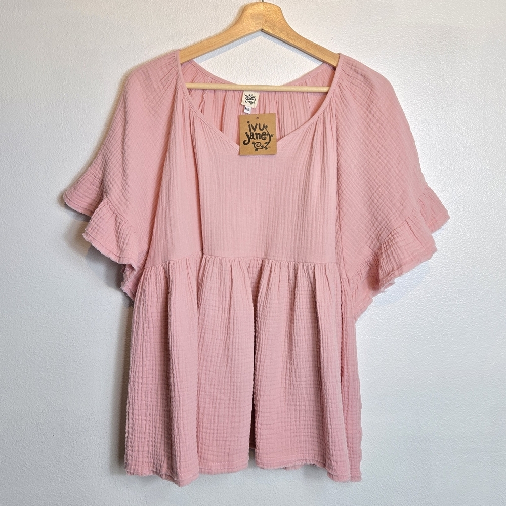 NEW ivy jane Cotton Gauze Oversized Peplum Ruffle Sleeve Top Size M/L